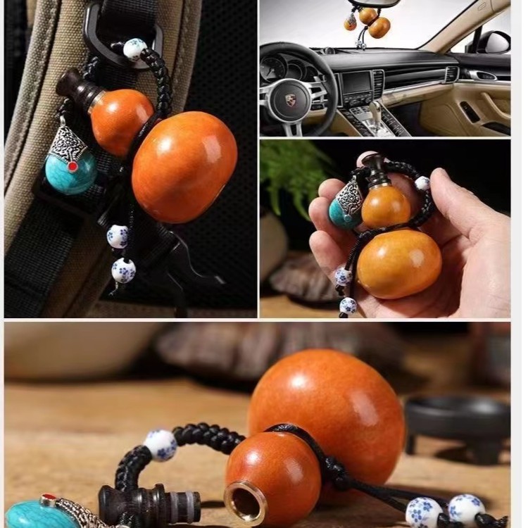 仗剑走天涯｜天然随身小酒葫芦搭配蓝色吊坠可装酒的国风创意摆件