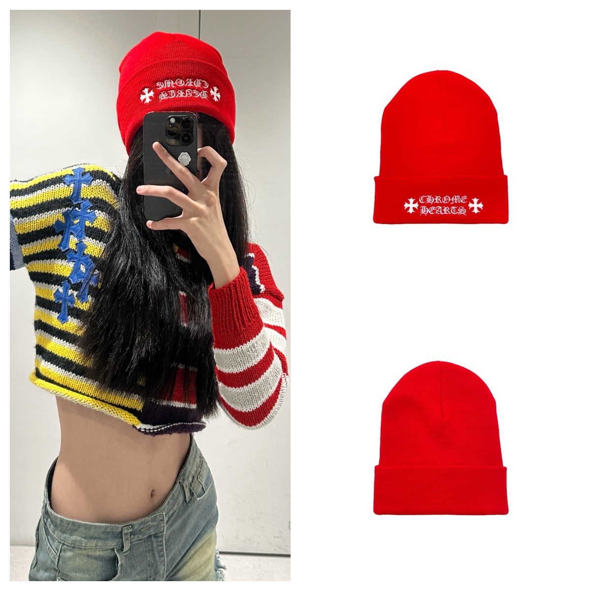 Chrome Hearts 克罗心 十字符文刺绣冷帽 红色