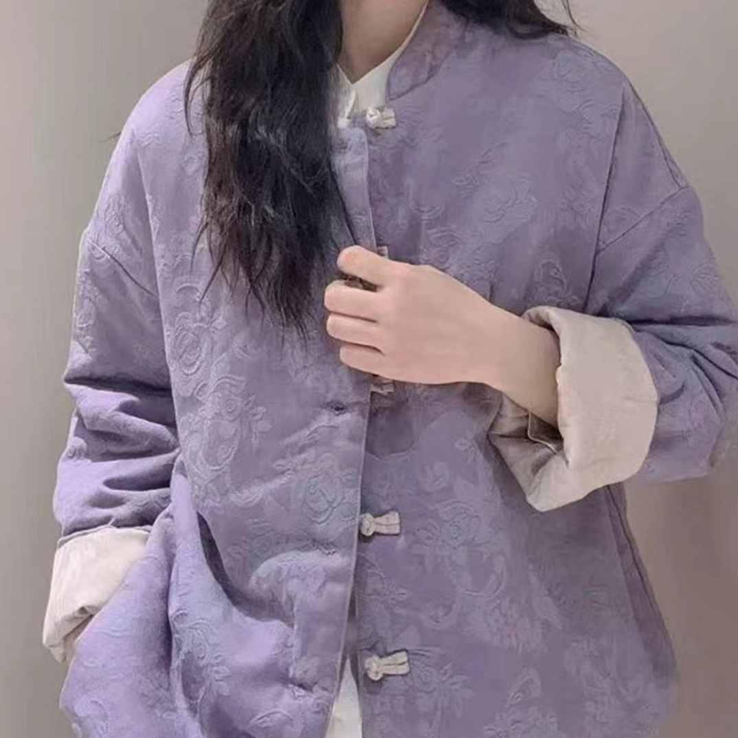 玖麻原创 8225  冬季新中式国风保暖厚款棉衣 时尚休闲复古提花