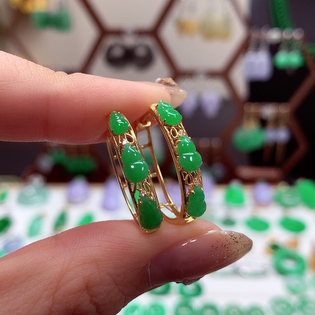 翡翠耳饰18K金镶嵌天然翡翠