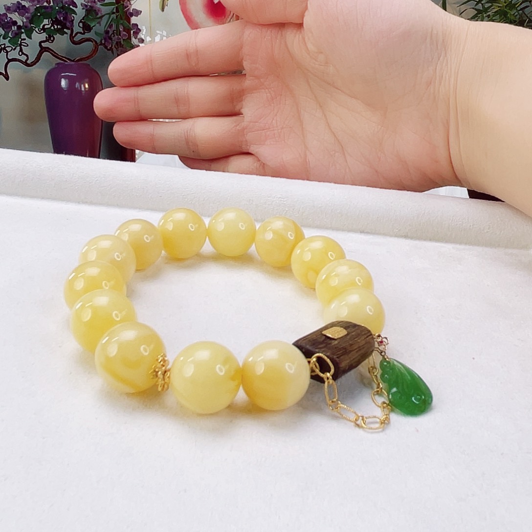 蜜蜡手链18K金镶嵌蜜蜡14.6