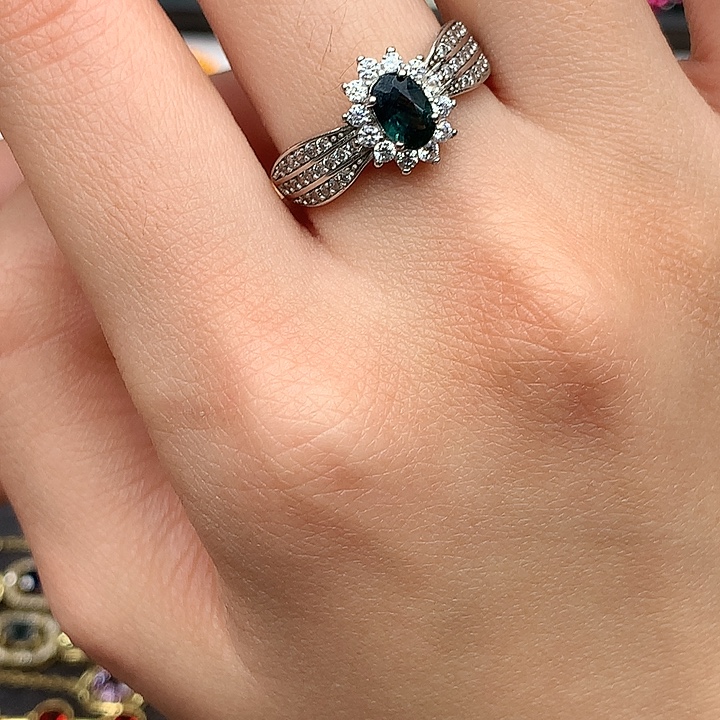 蓝宝石戒指银S925镶嵌