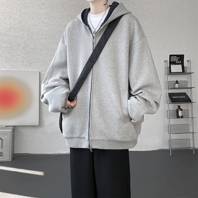 YNZ.XX美式双拉链连帽卫衣男秋季潮流宽松休闲百搭运动开衫外套男