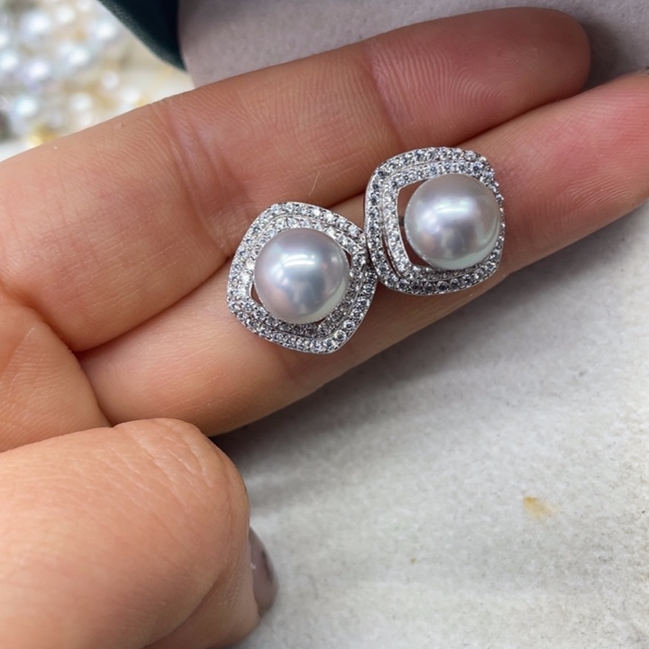 海水珍珠耳饰银S925镶嵌