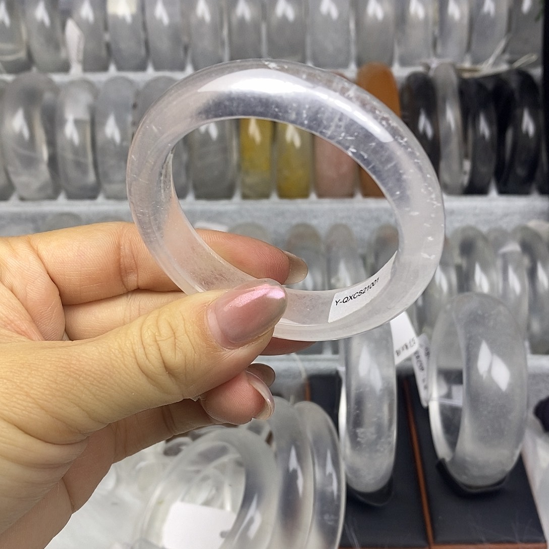 石英质玉未镶嵌手镯51.5白冰炸光半山水飘雪1001