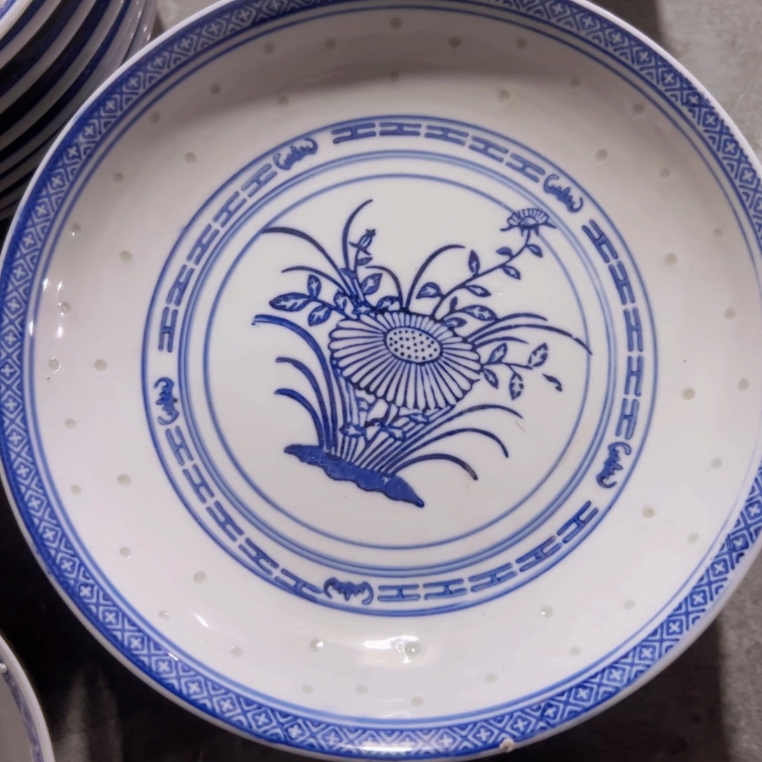 碗青花玲珑10寸兰花大盘