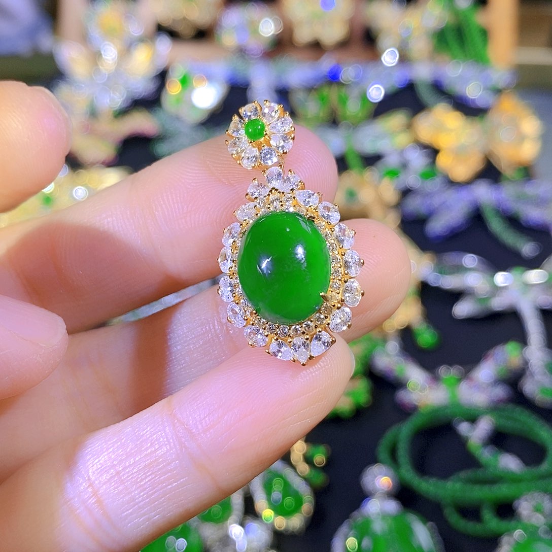 吊坠(不含链)银S925镶嵌翡翠