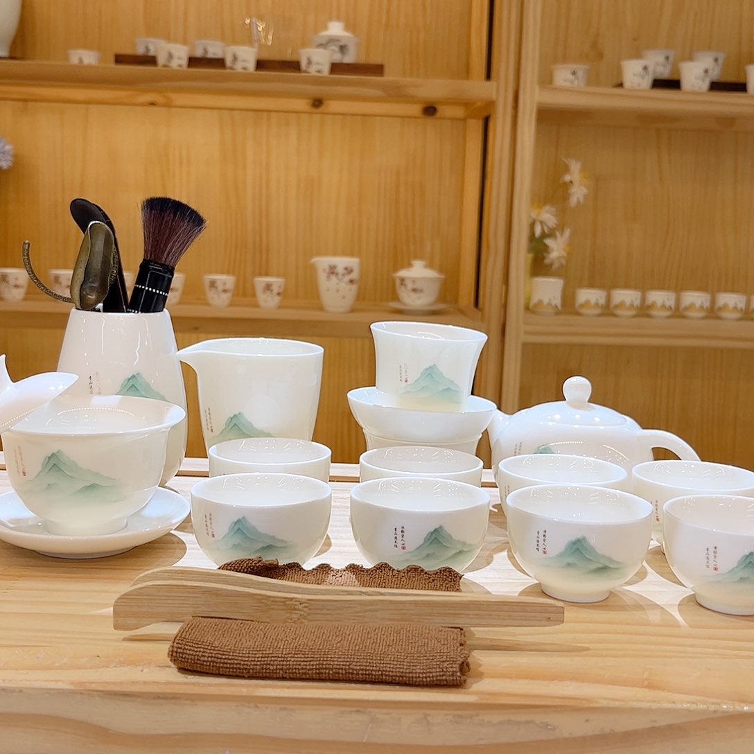 【御瓷斋】羊脂玉瓷又见青山套装22头