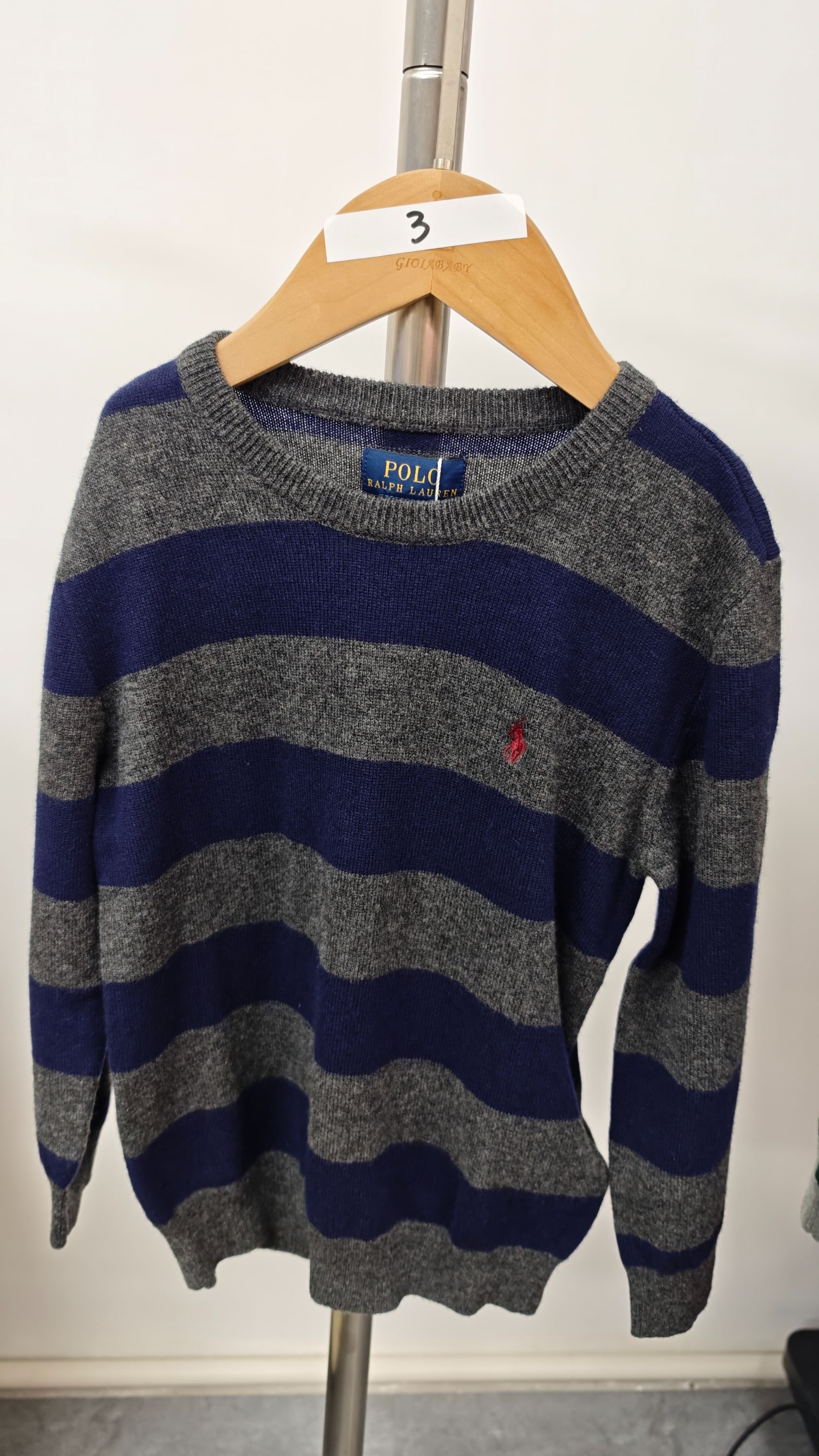 蓝灰条纹套头羊毛衫男童3号