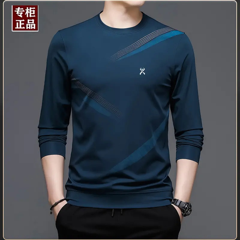 劲霸世家2025秋季刺绣时尚圆领长袖卫衣中青年男士宽松休闲打底衫