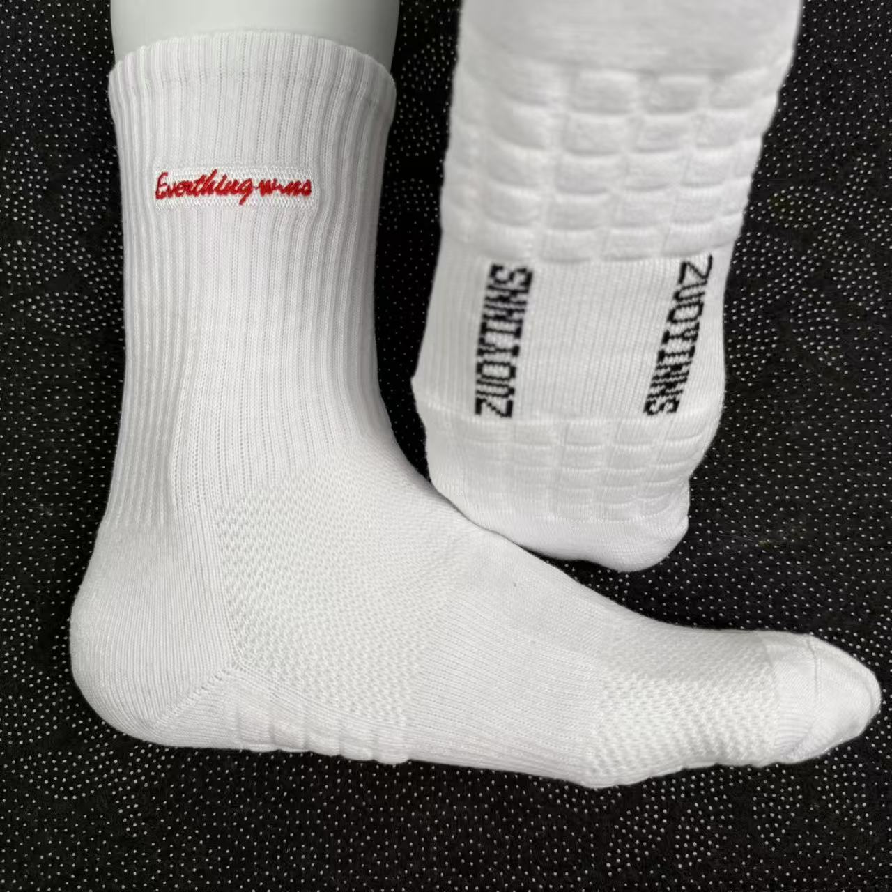 【万事胜意】Everthing wins刺绣纯棉袜子长筒夏季毛巾底薄款运动袜