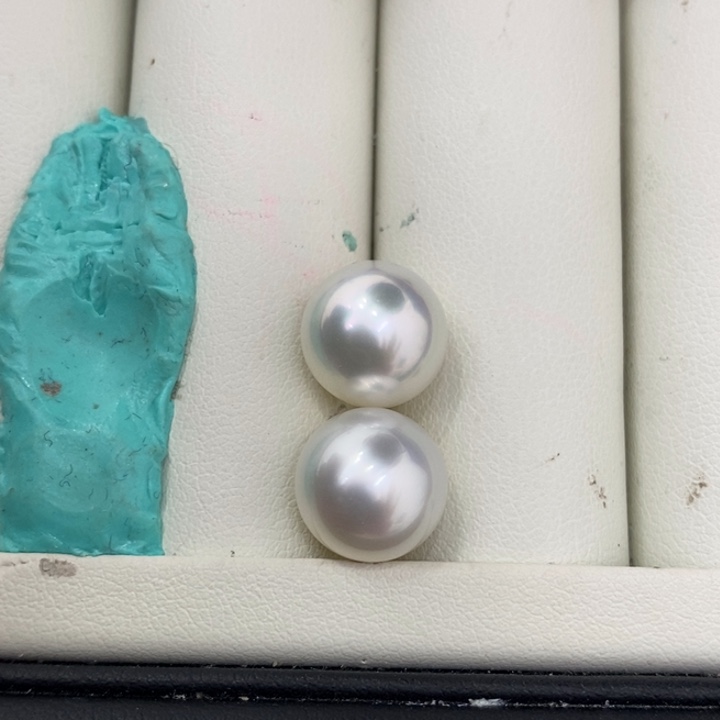 海水珍珠耳饰未镶嵌澳白冷白光正圆对珠11-12mm227