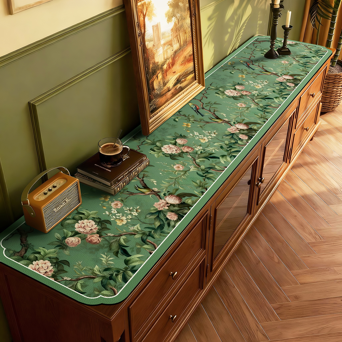 长条形防尘吸水皮革电视柜桌垫艺术梵高油画系列餐边柜垫