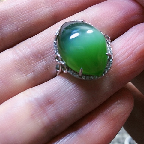和田玉戒指银S925镶嵌