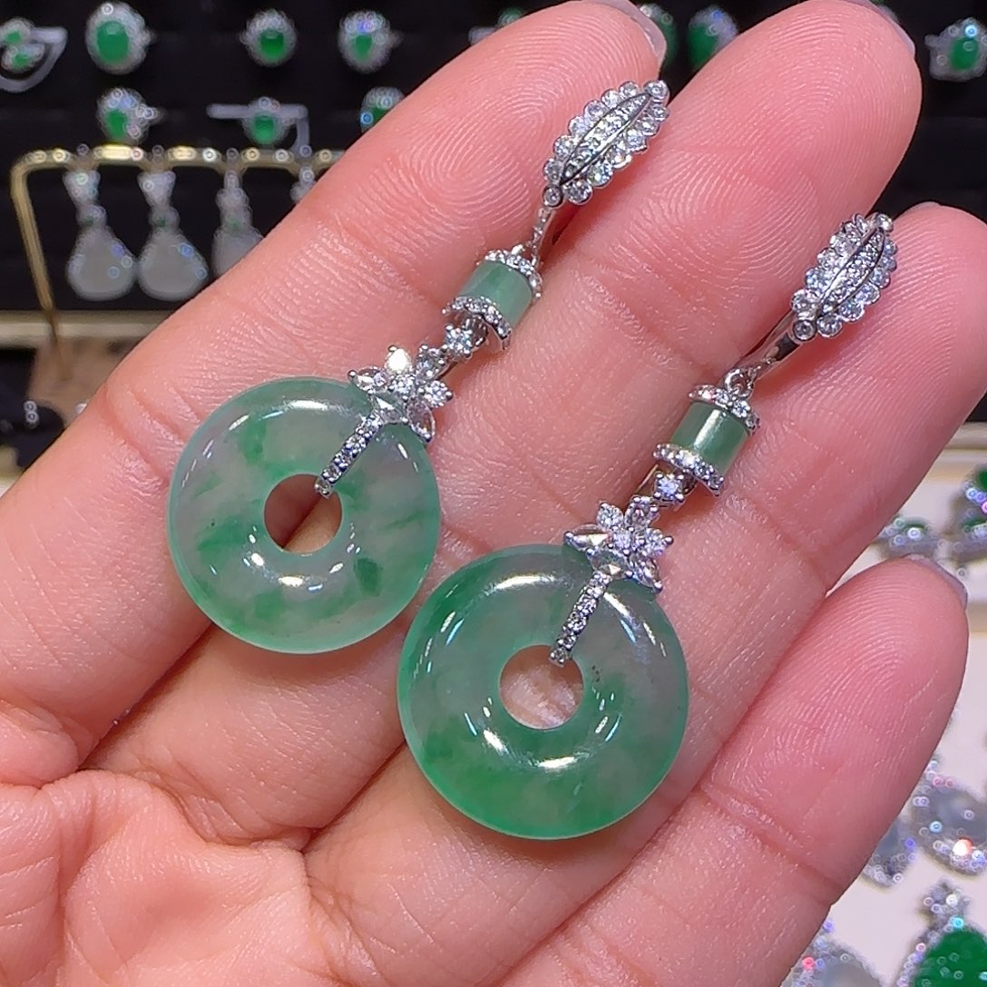 翡翠耳坠18K金镶嵌甜甜圈