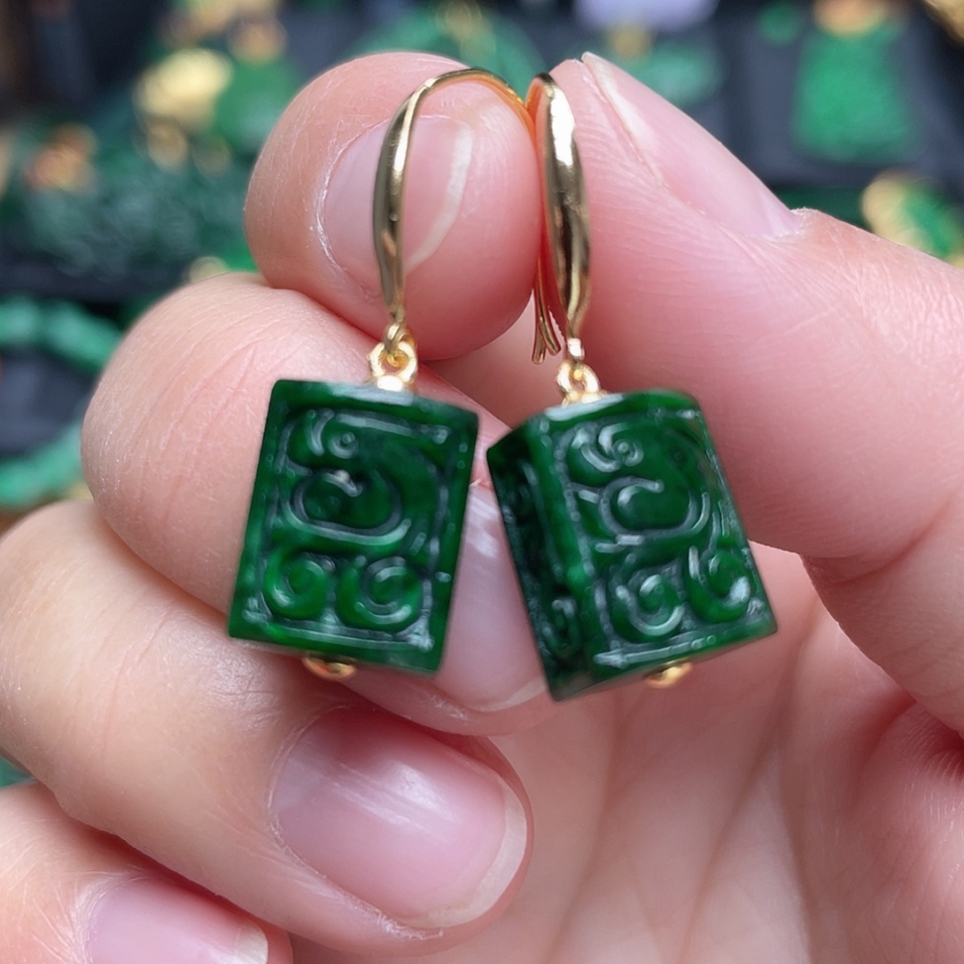 翡翠银S925镶嵌耳饰