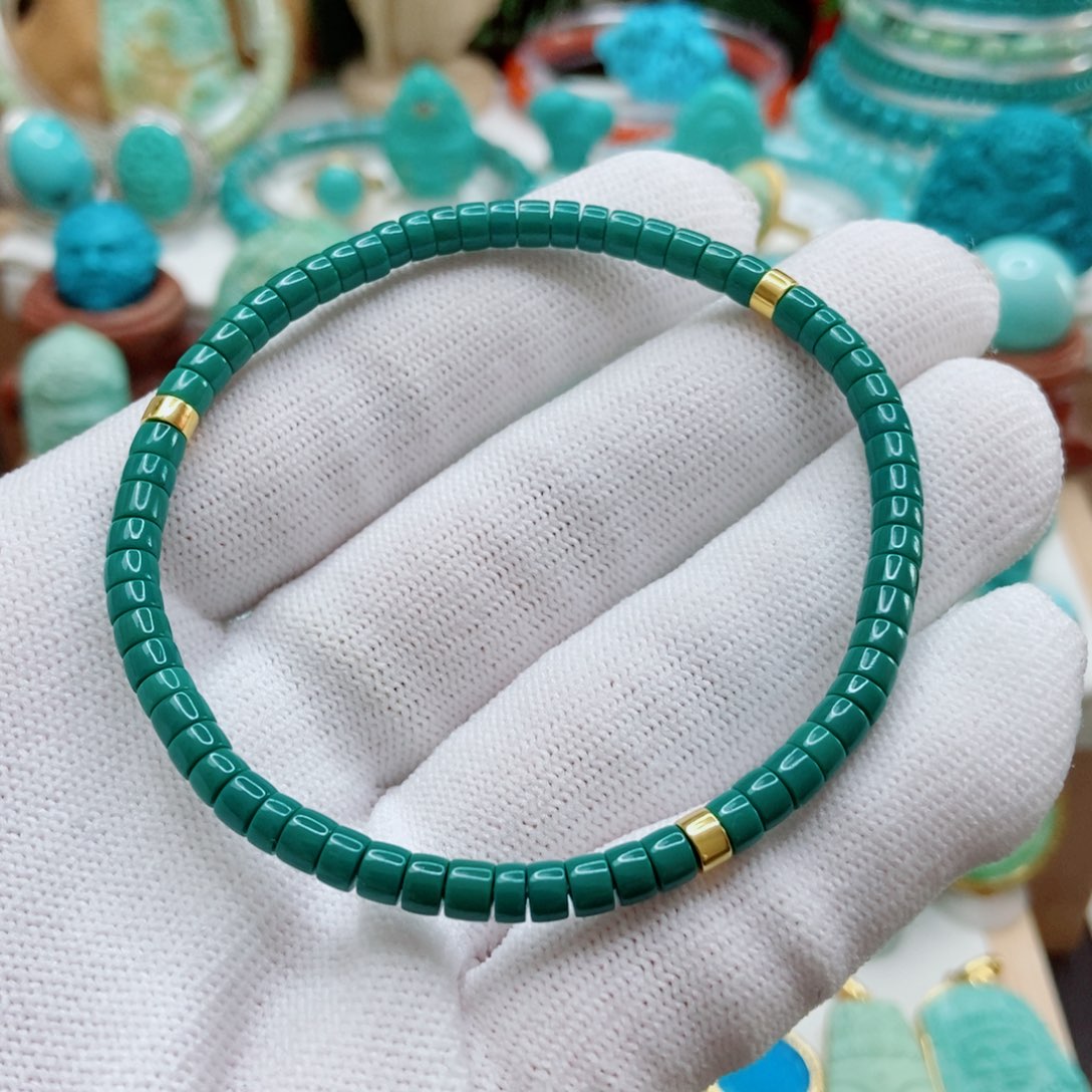 绿松石18K金镶嵌直切手串4mm