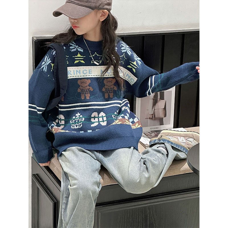 K27838孙小美女童圆领毛衣秋冬装儿童针织衫女大童加厚上衣