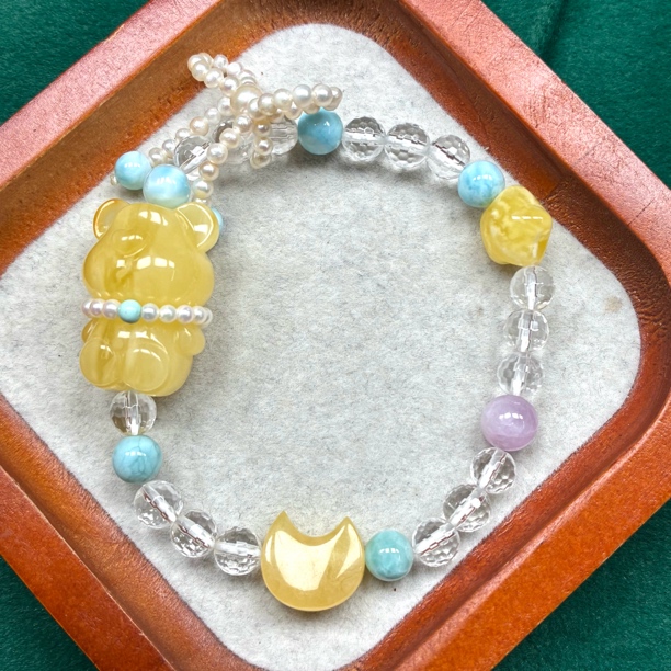 天然琥珀蜜蜡小熊DIY手串（抖音基地发货，带证书）