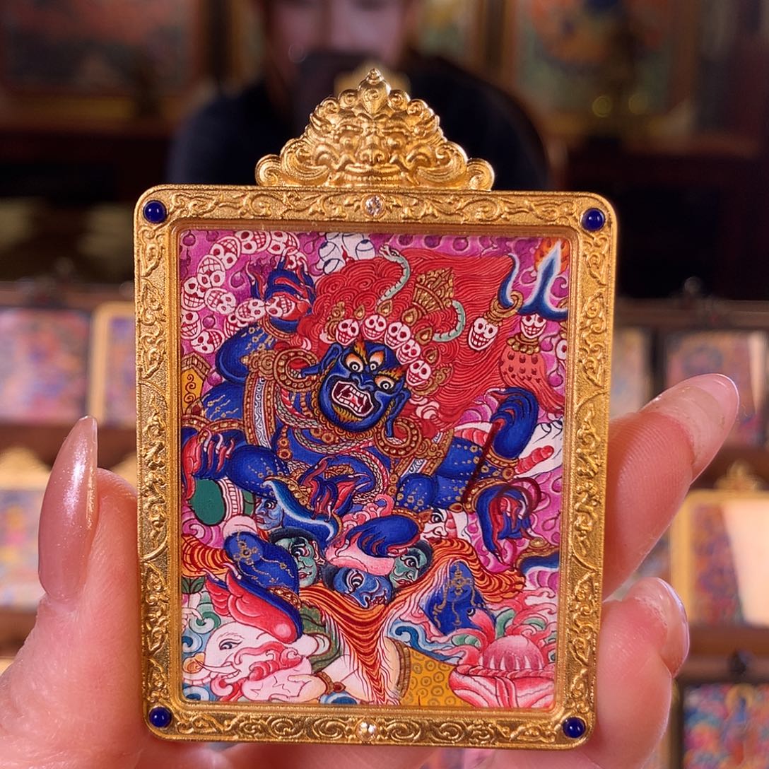 恬***无吊坠热贡纯手绘唐卡大黑天