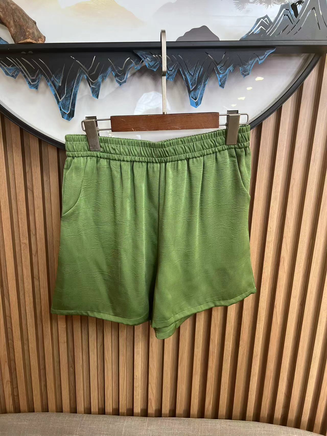 新中式短裤宽松夏季绿色休闲裤