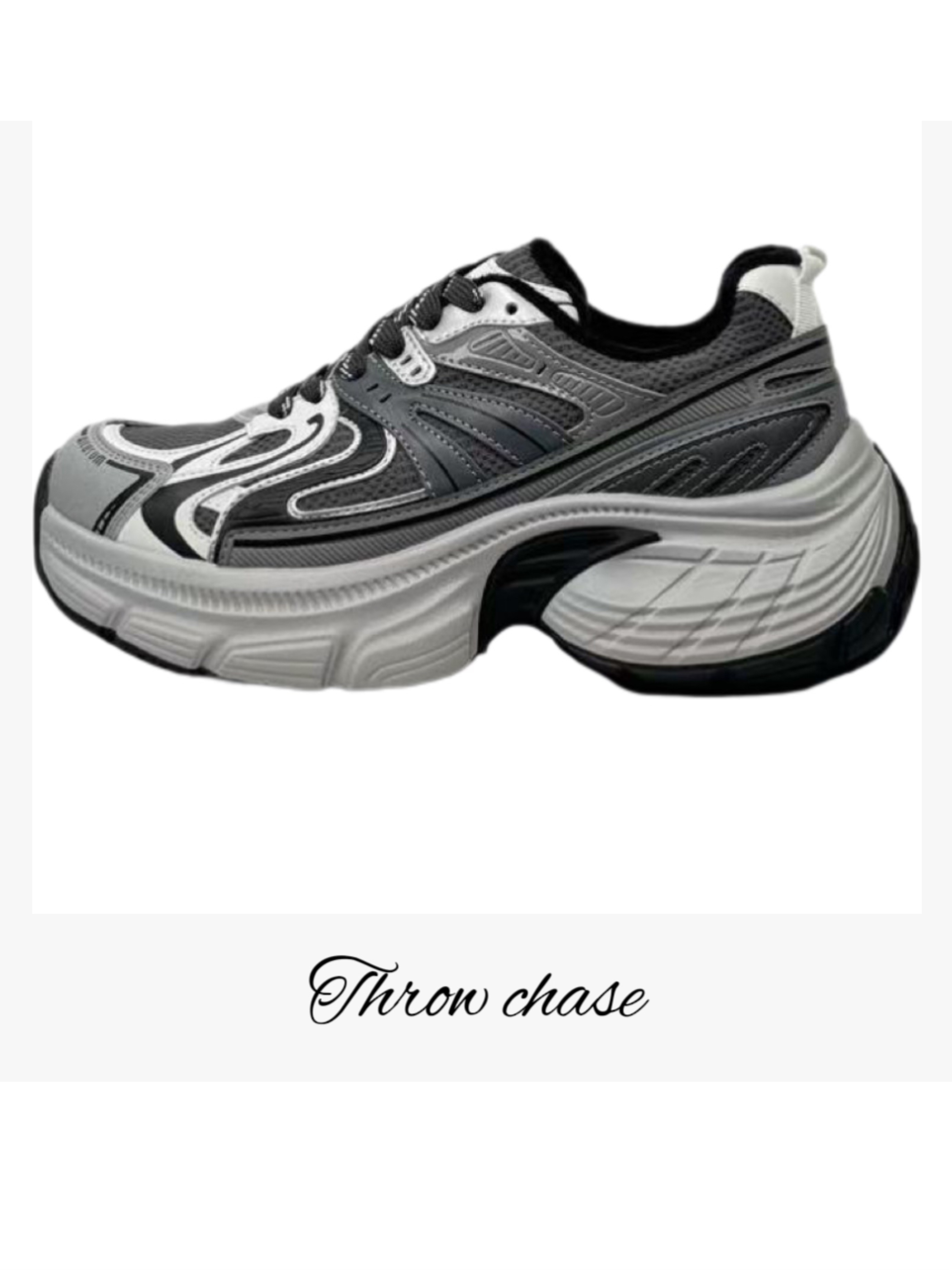 东莞鞋 撞色复古系带通通勤厚搭增高厚底老爹鞋 网面透气运动鞋