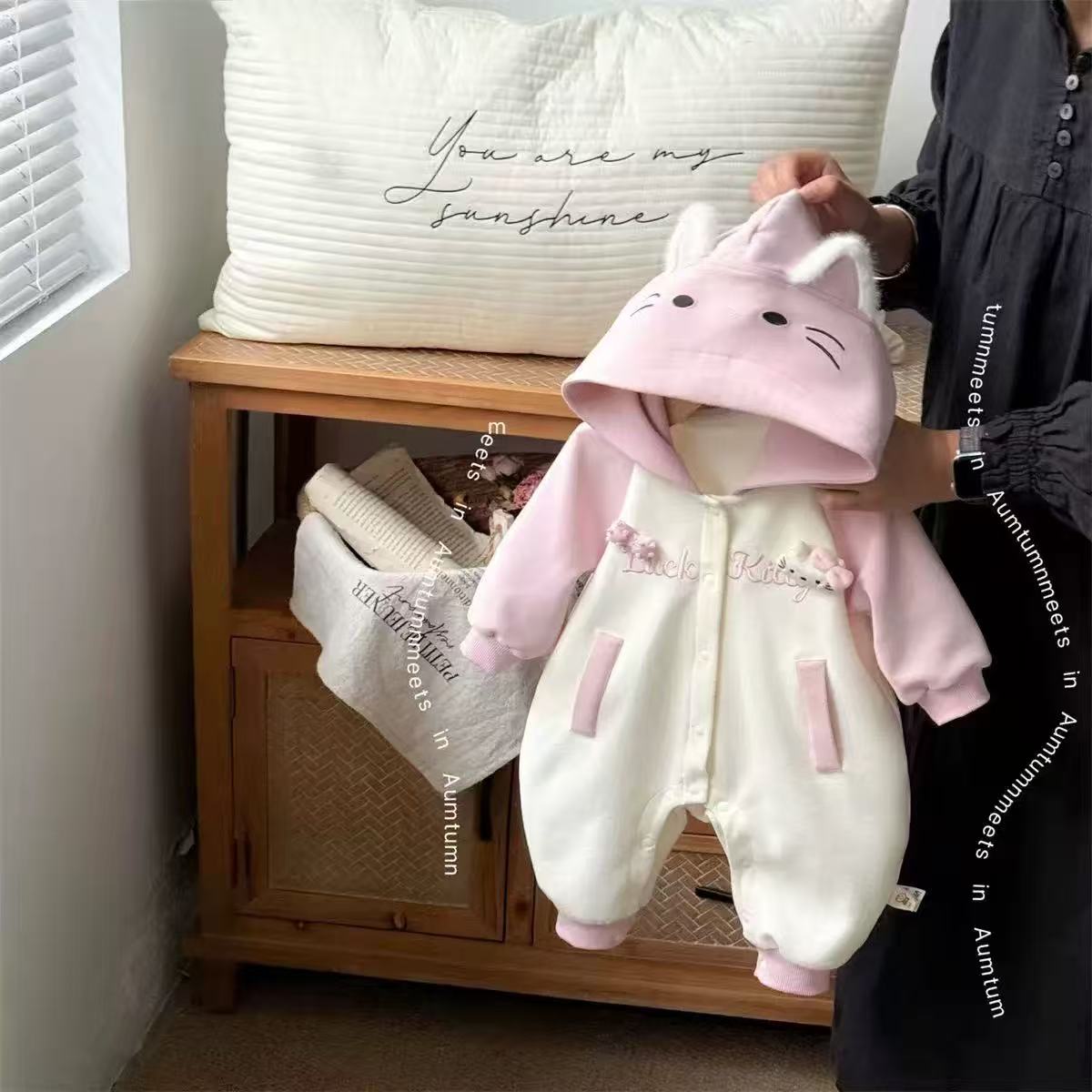 婴幼儿春秋款连体衣外套可爱新款女宝宝韩版长袖连帽外出服爬服