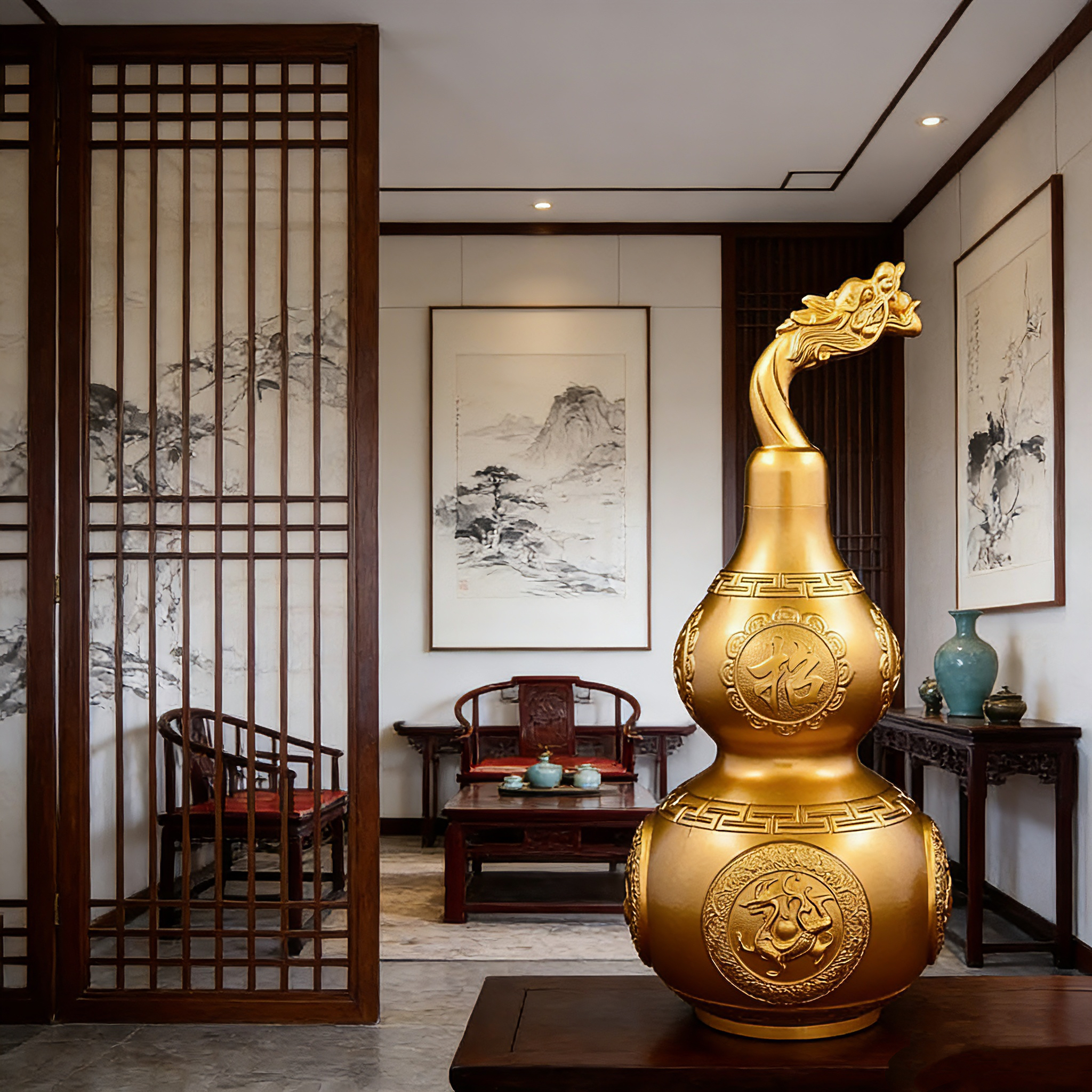 超大号黄铜四神兽龙头葫芦家居办公室客厅摆台装饰摆件