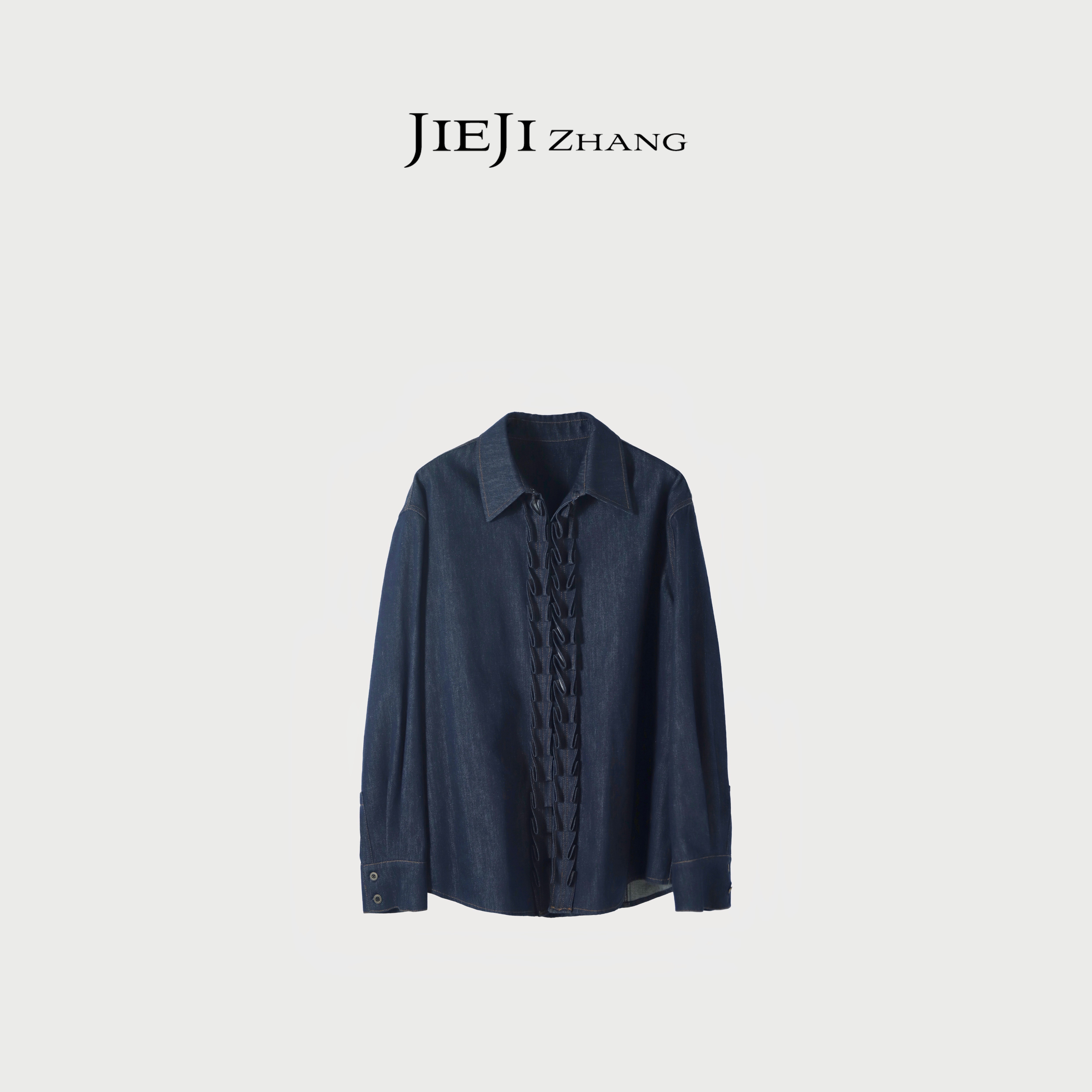 【JIEJI ZHANG】高级定制秋冬时尚百搭门襟压褶牛仔衬衫351421