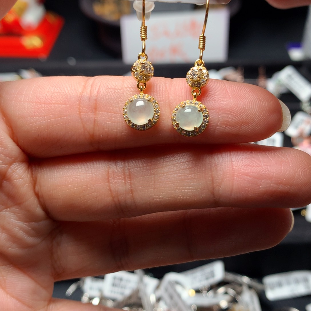 翡翠戒指银S925镶嵌耳钩