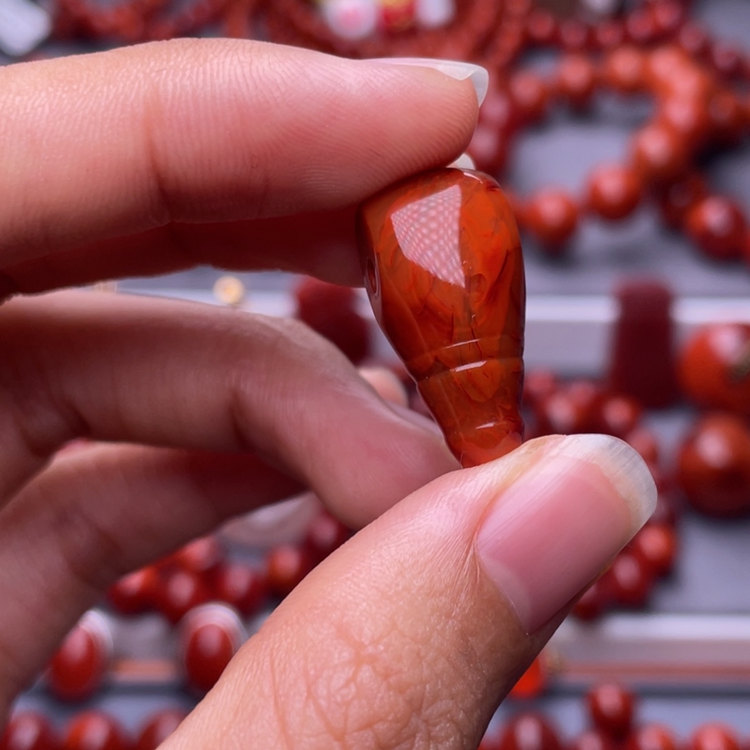 随***^南红玛瑙未镶嵌其他天然原矿）11mm瓦西柿子满肉火焰三通