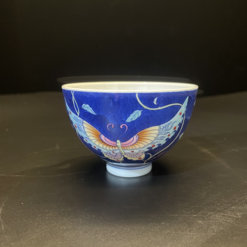 1.1a/N100340/01043//蓝色蝴蝶鸡心杯/口径7.5/高5.2/75cc