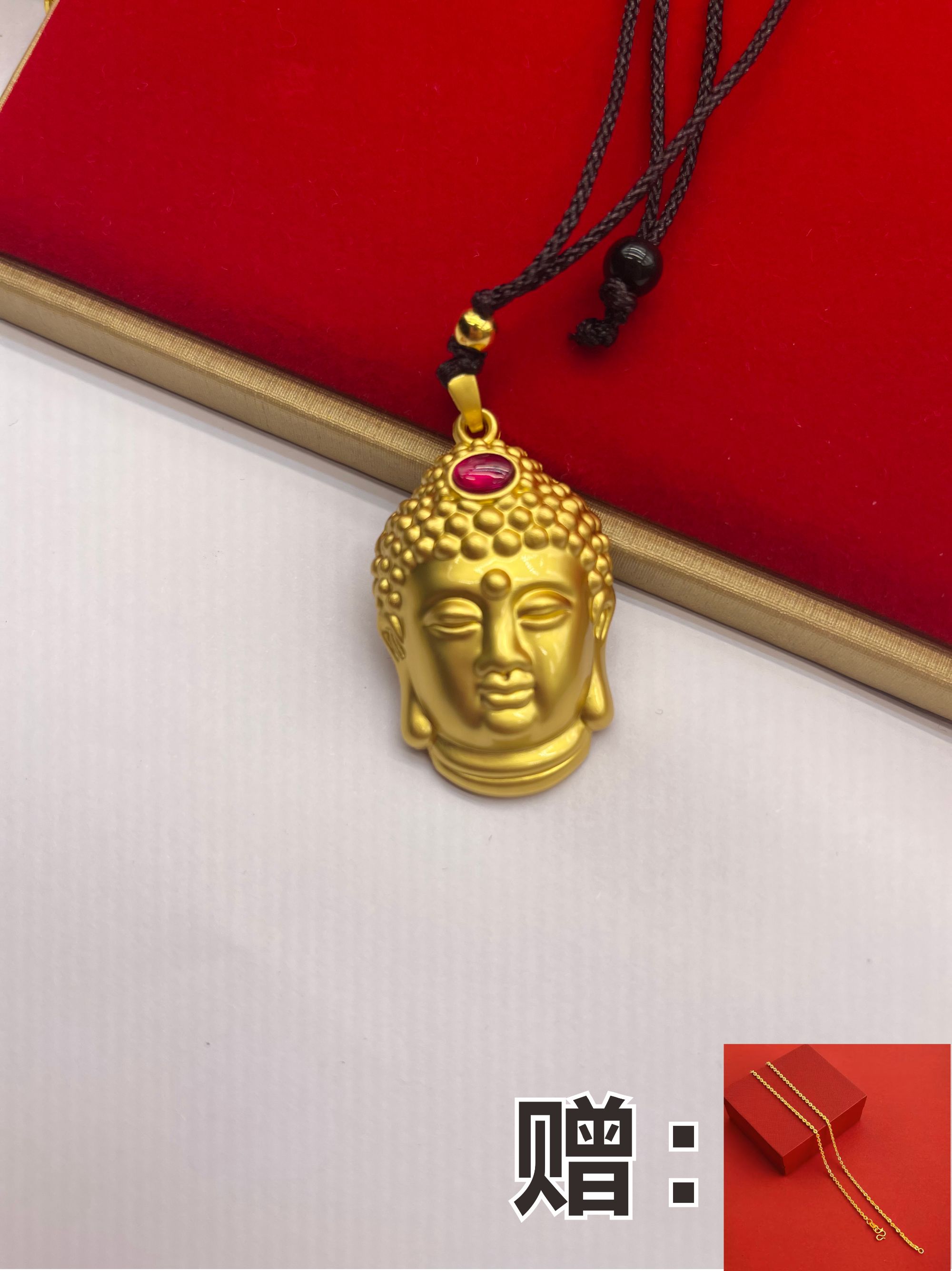 【奇总专属】足金镶嵌红玛瑙佛头吊坠