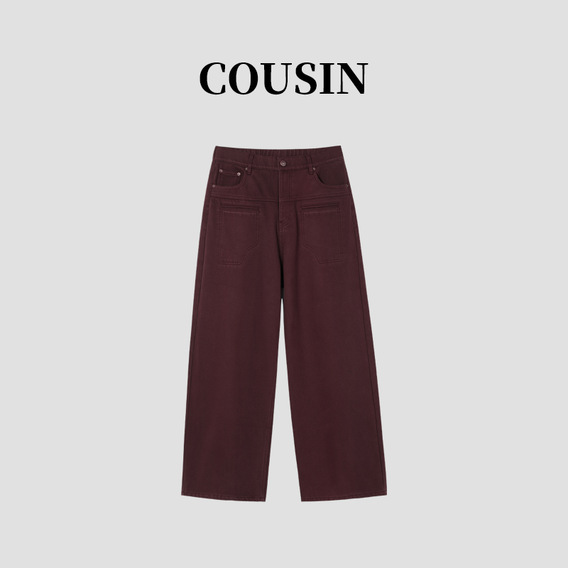 D.cousin   复古安可拉红设计款宽松直筒裤子女 1880