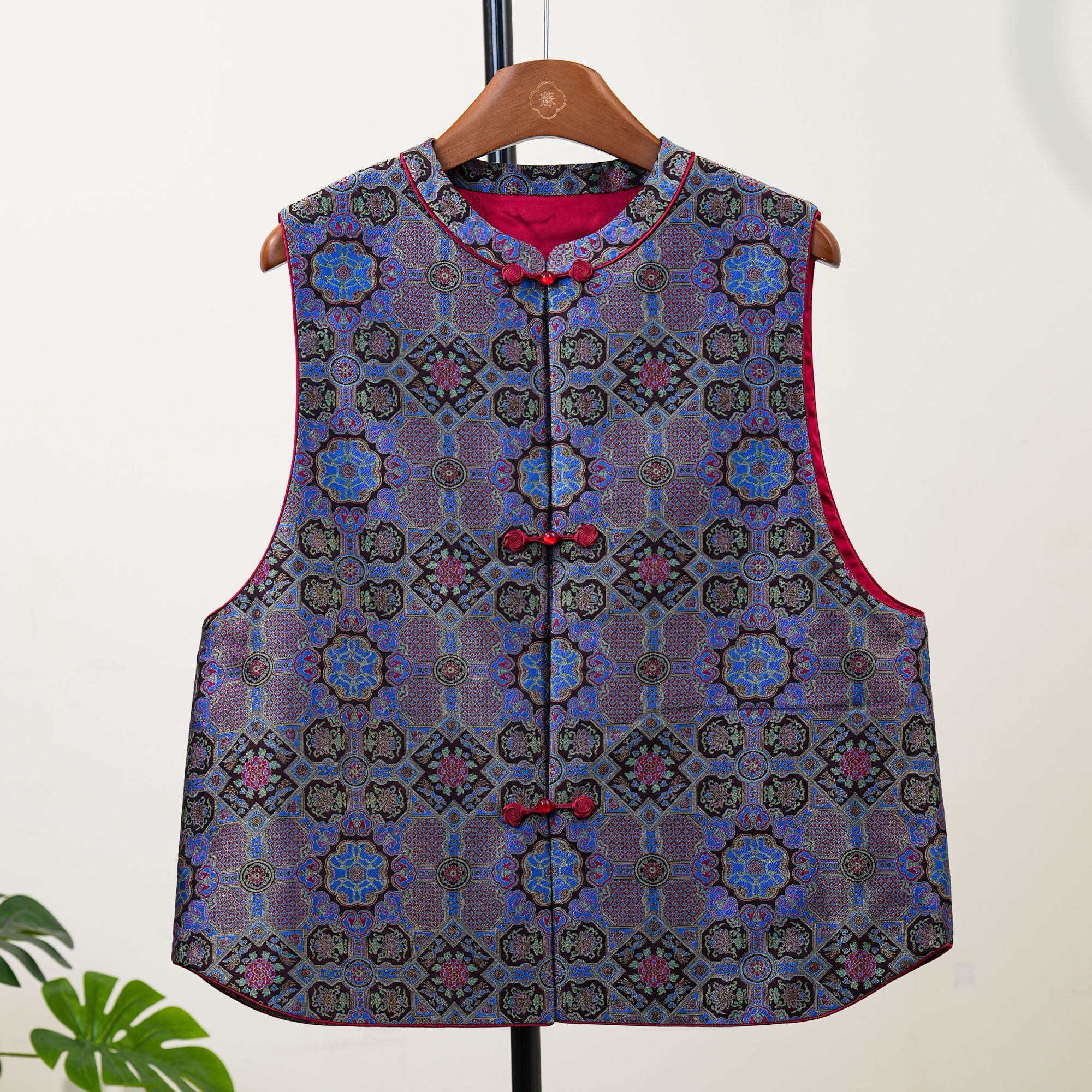 陆美瑛带钢印宝蓝如意八达晕名家宋锦新中式日常秋冬简约宽松版