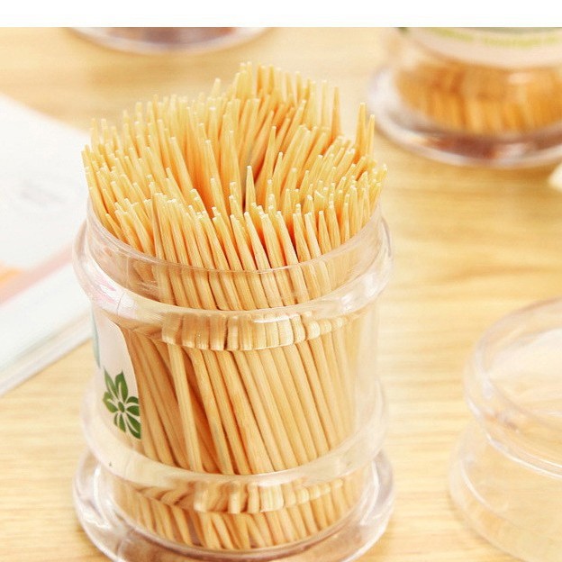 家用竹牙签一次性宝塔透明筒装双头尖竹牙签家用酒店牙签