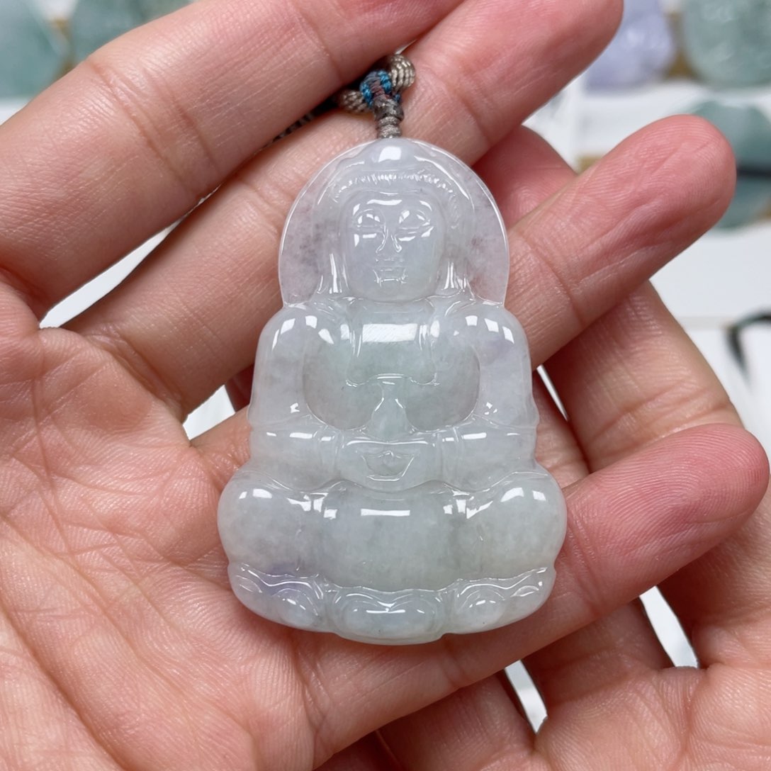 翡翠颈饰未镶嵌天然翡翠A货观音30号