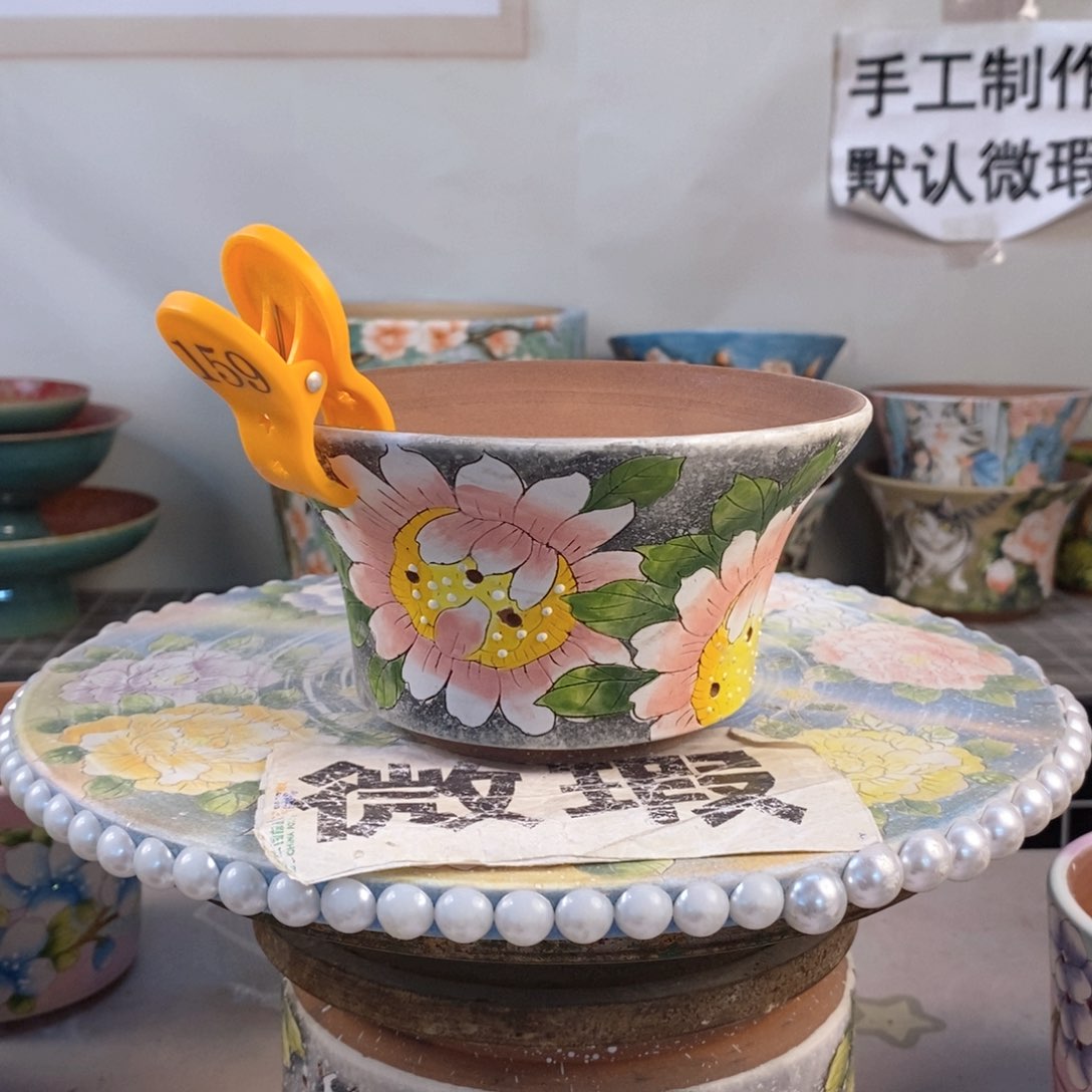 紫砂花盆红陶手绘花盆