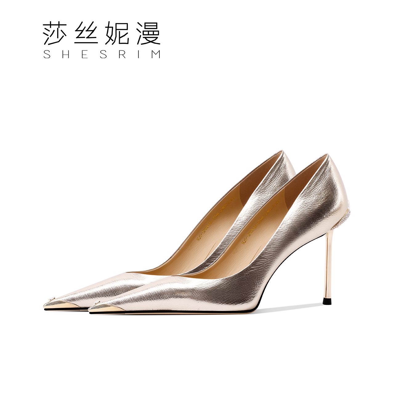 467-2025年春季上新款尖头金色细跟单鞋简约时尚百搭浅口真皮女鞋