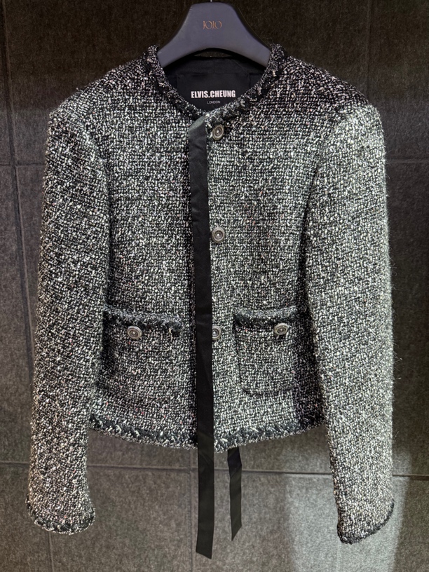 ELVIS.CHEUNG蒋云 黑白花纱短款无领外套