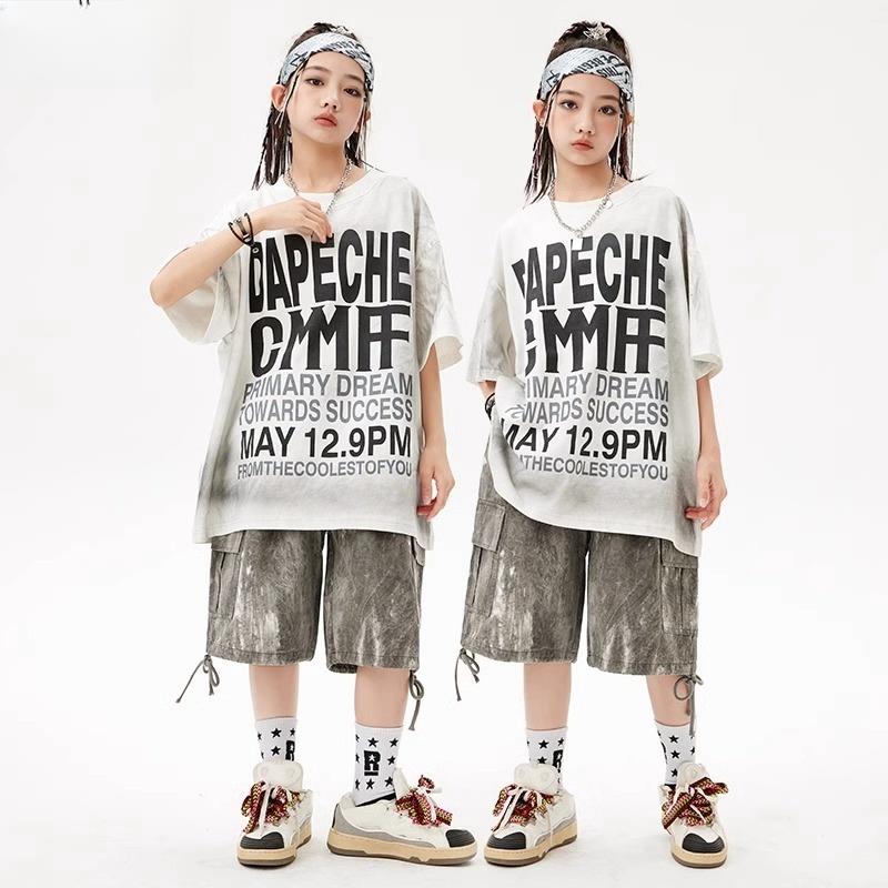 少儿嘻哈潮流街舞套装宽松男女孩hiphop舞蹈演出服少儿炸街潮装夏