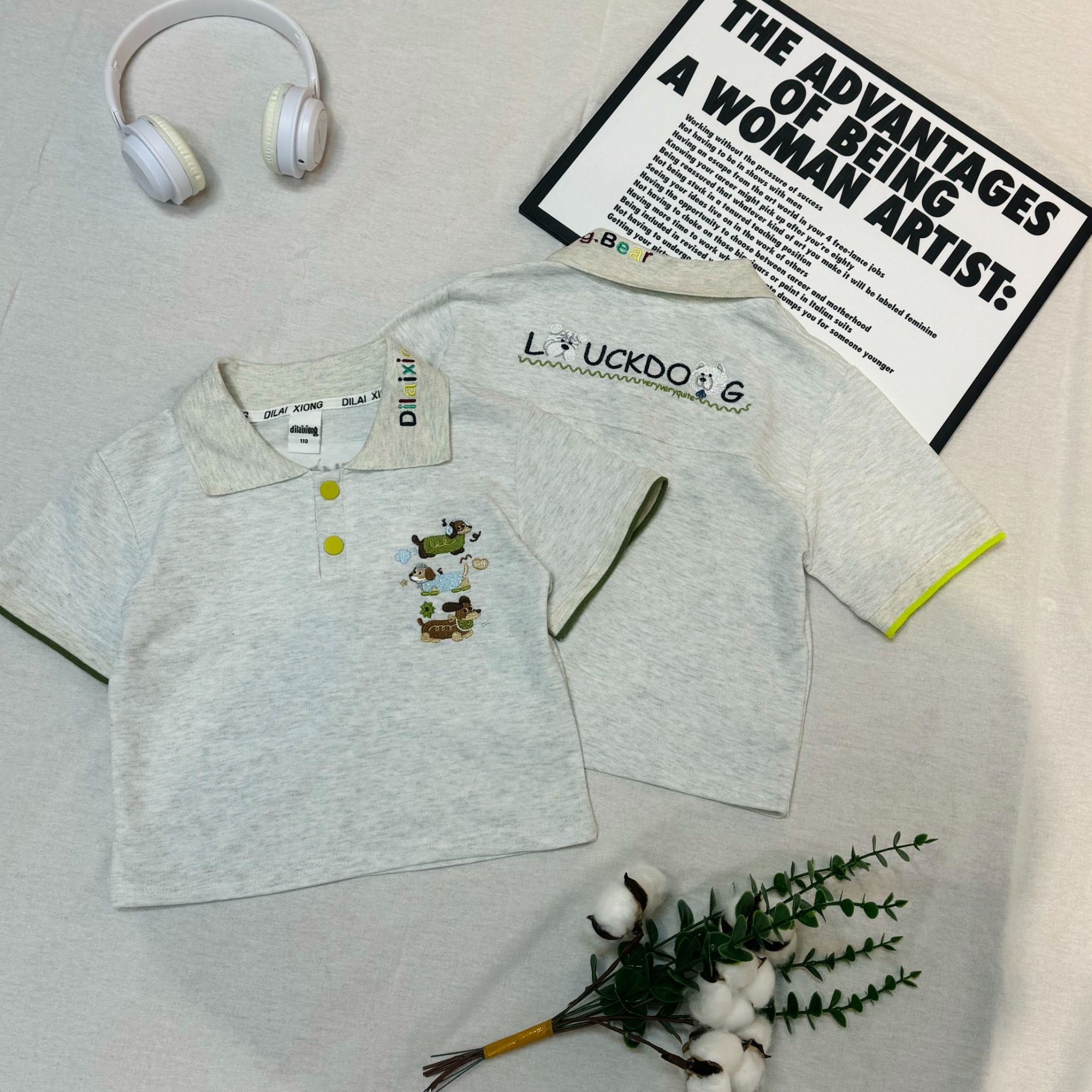 新款 POLO领 腊肠狗 刺绣 短袖儿童短袖套装男童女童上衣小中大童