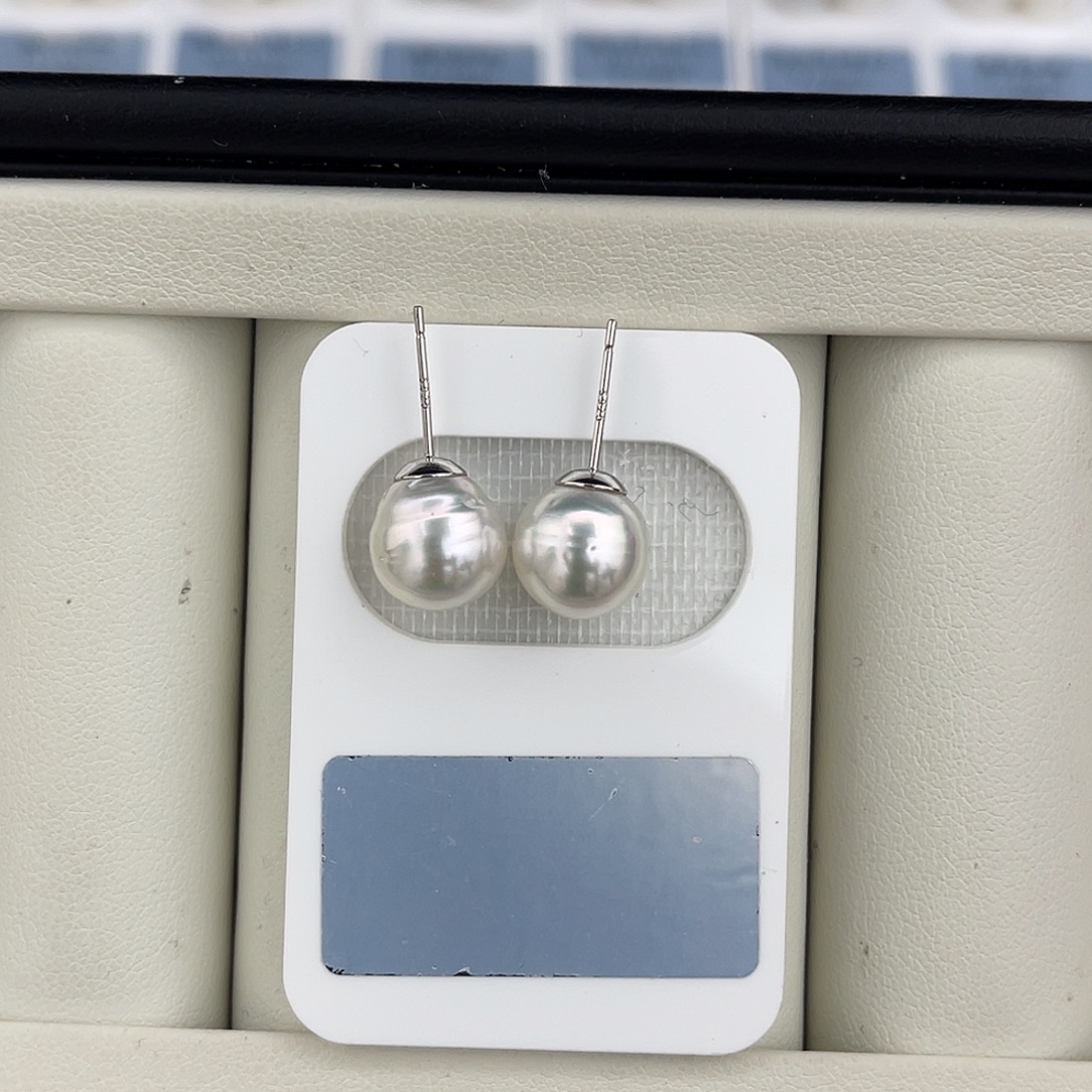 定制海水珍珠未镶嵌裸珠澳白素钉9-10mm 秒杀价460/对