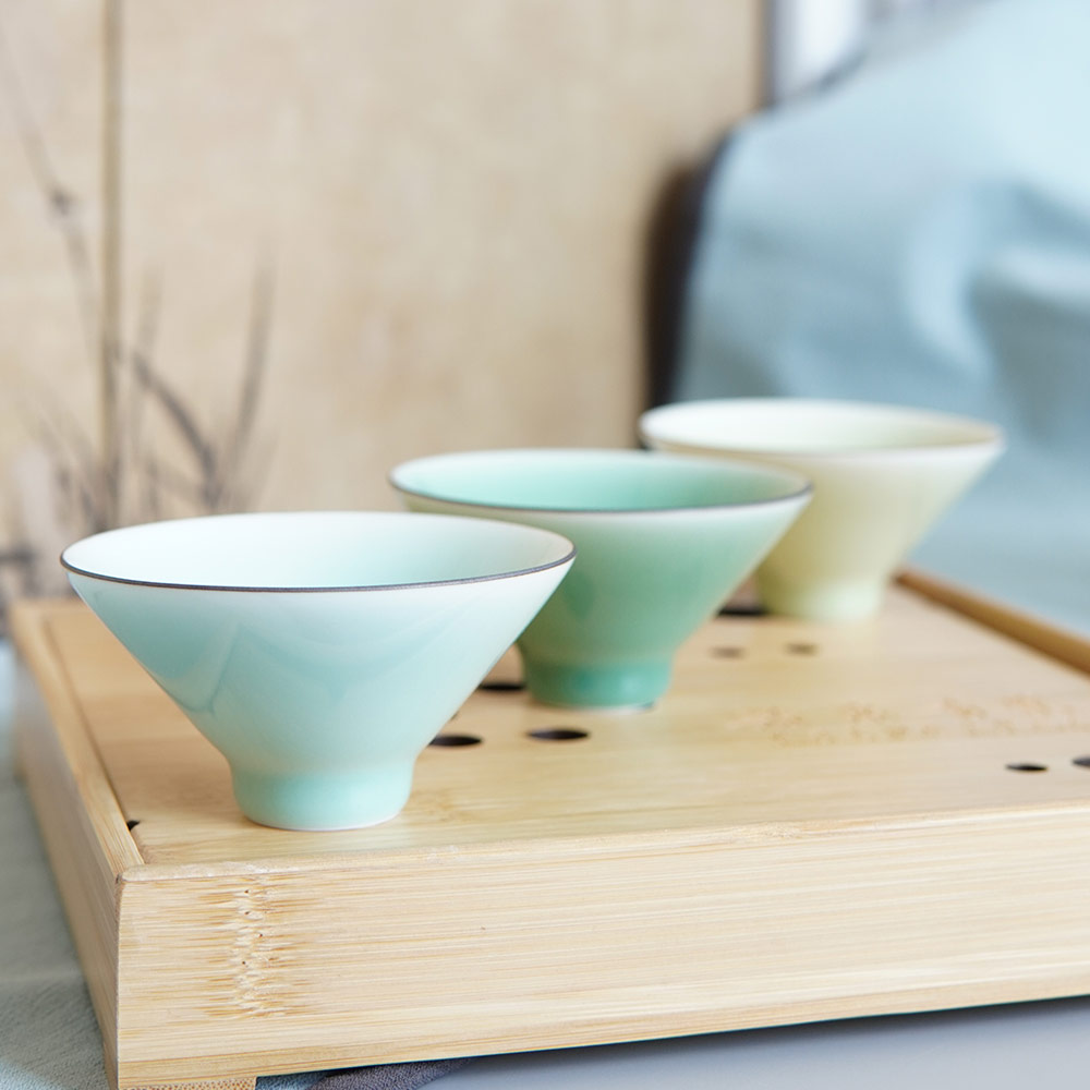 张健青瓷中式家用功夫茶具主人品茗杯子陶瓷单杯斗笠盏小容量