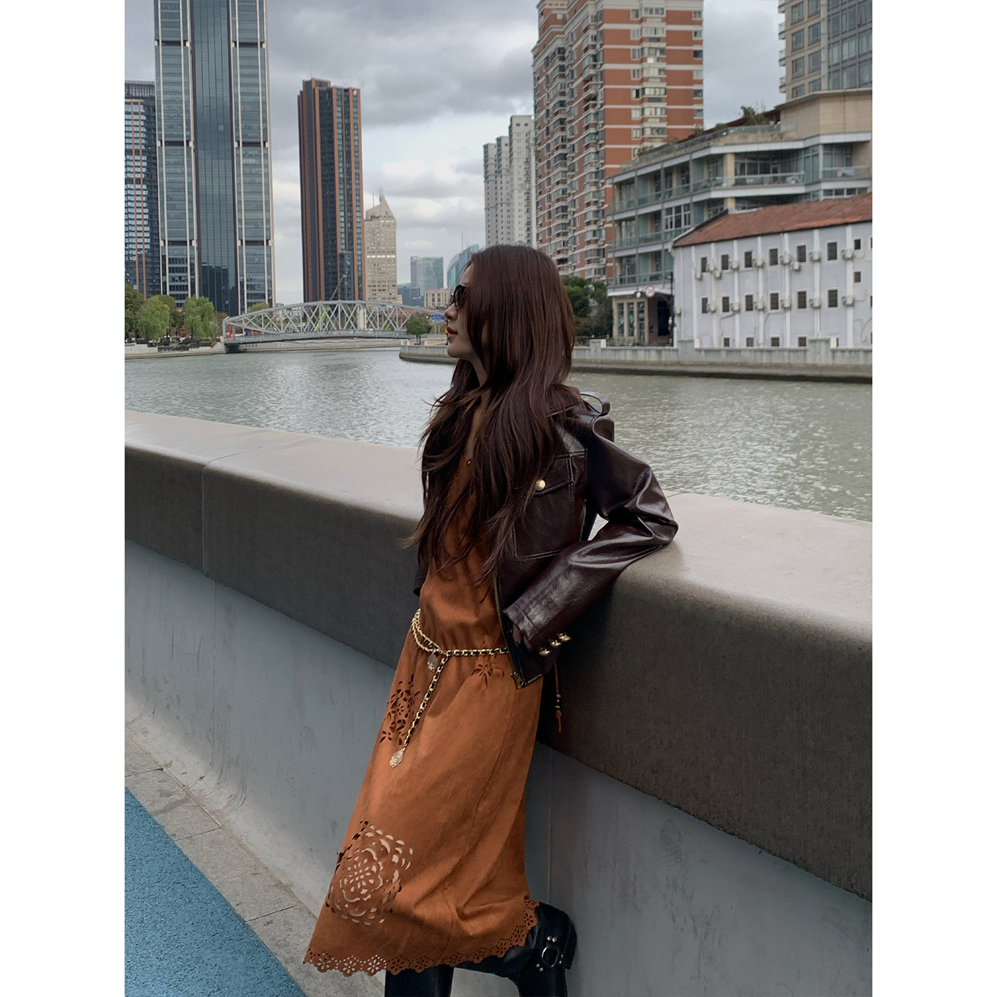 MAR 复古设计感做旧翻领夹克皮衣外套女小众气质短款上衣606372