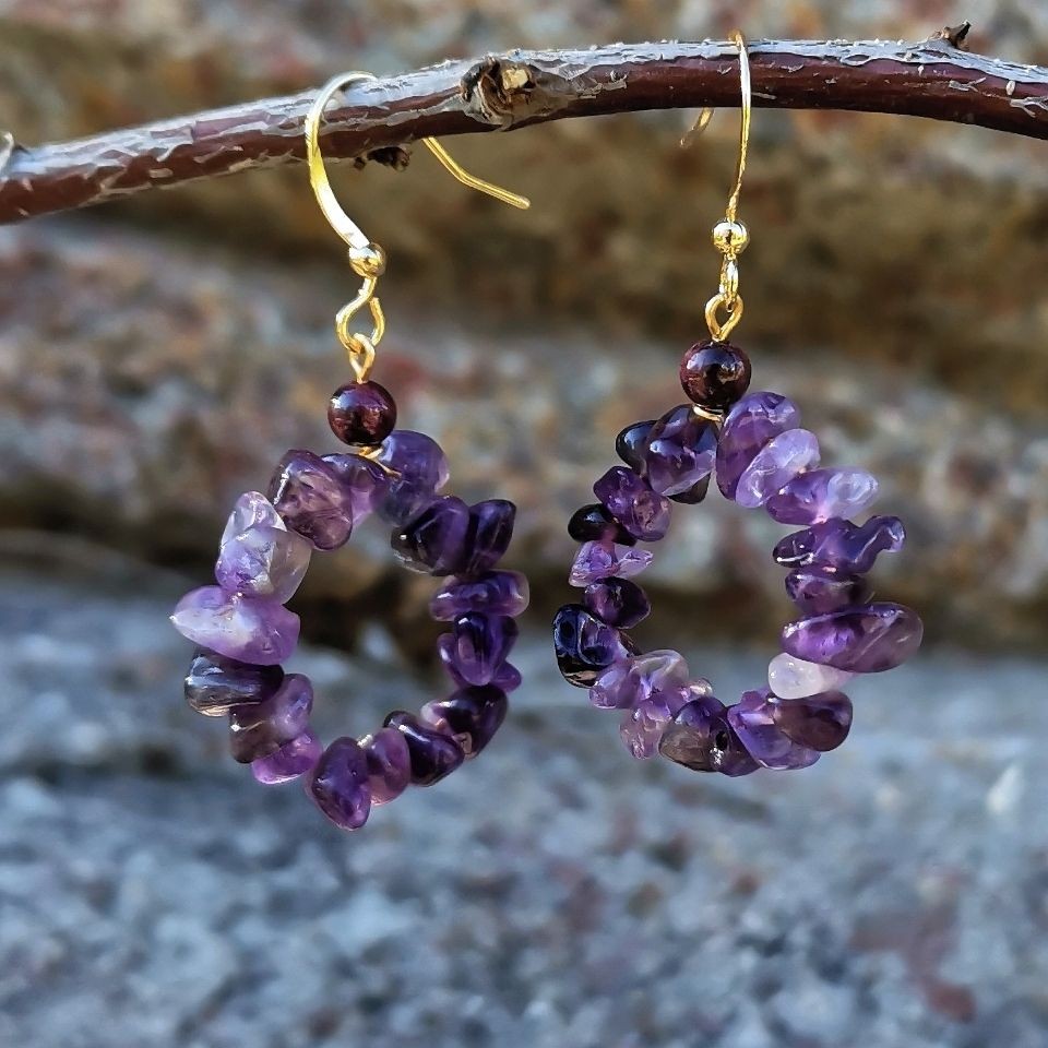 紫水晶耳环14k镀真金气质百搭耳坠洋气时尚大气耳钩耳钉新款