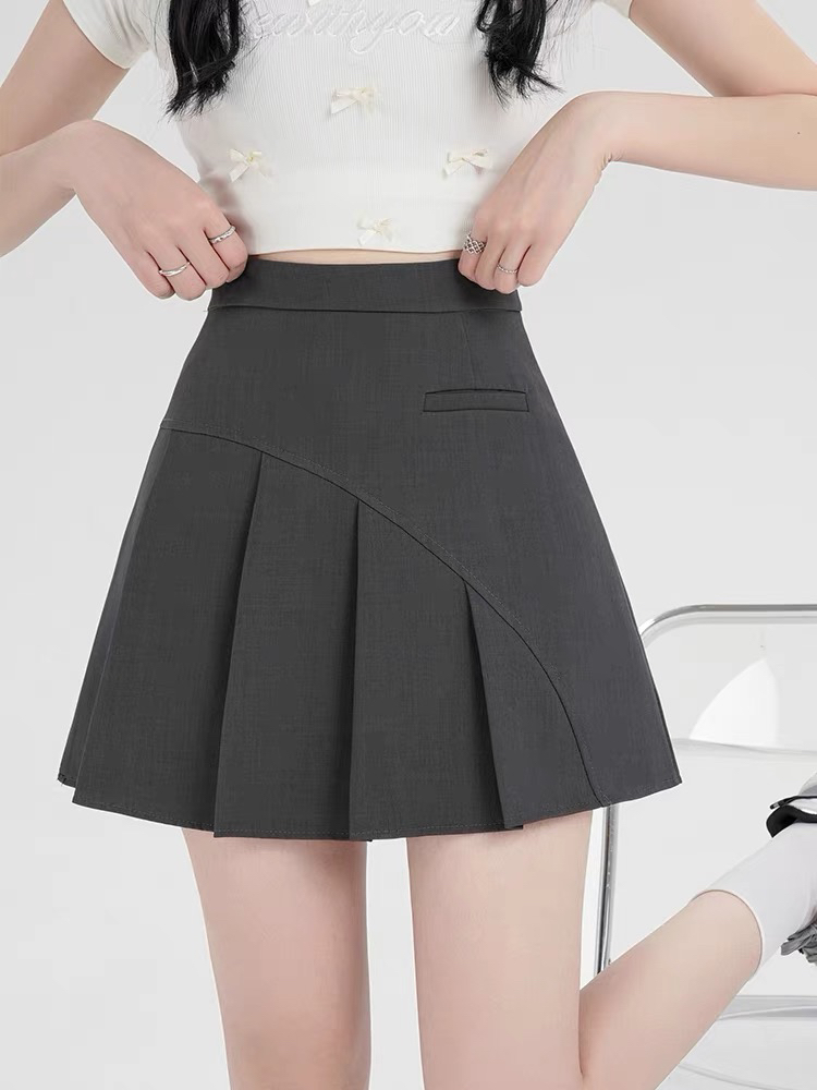 黑色不规则西装半身裙女早春2025新款高腰一步A字裙包臀百褶短裙