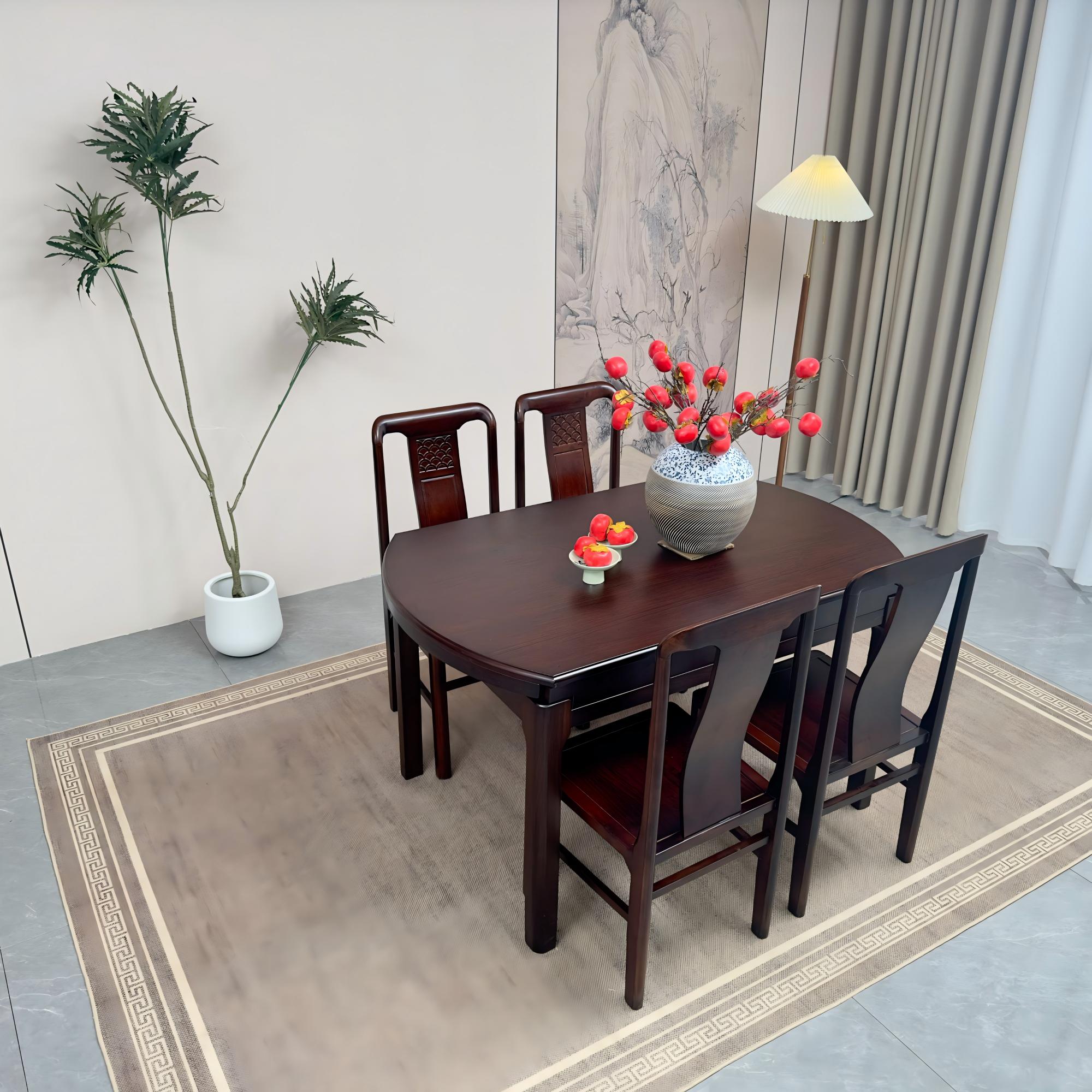 中式设计餐桌两用方圆家用长方形简约餐厅可伸缩吃饭桌带转盘