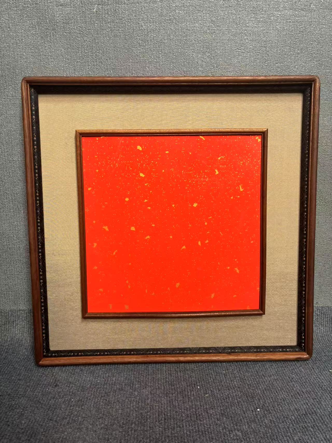 【大白】50x50轻奢纯色麻纹 框中框 进口实木乌檀 榫卯画框