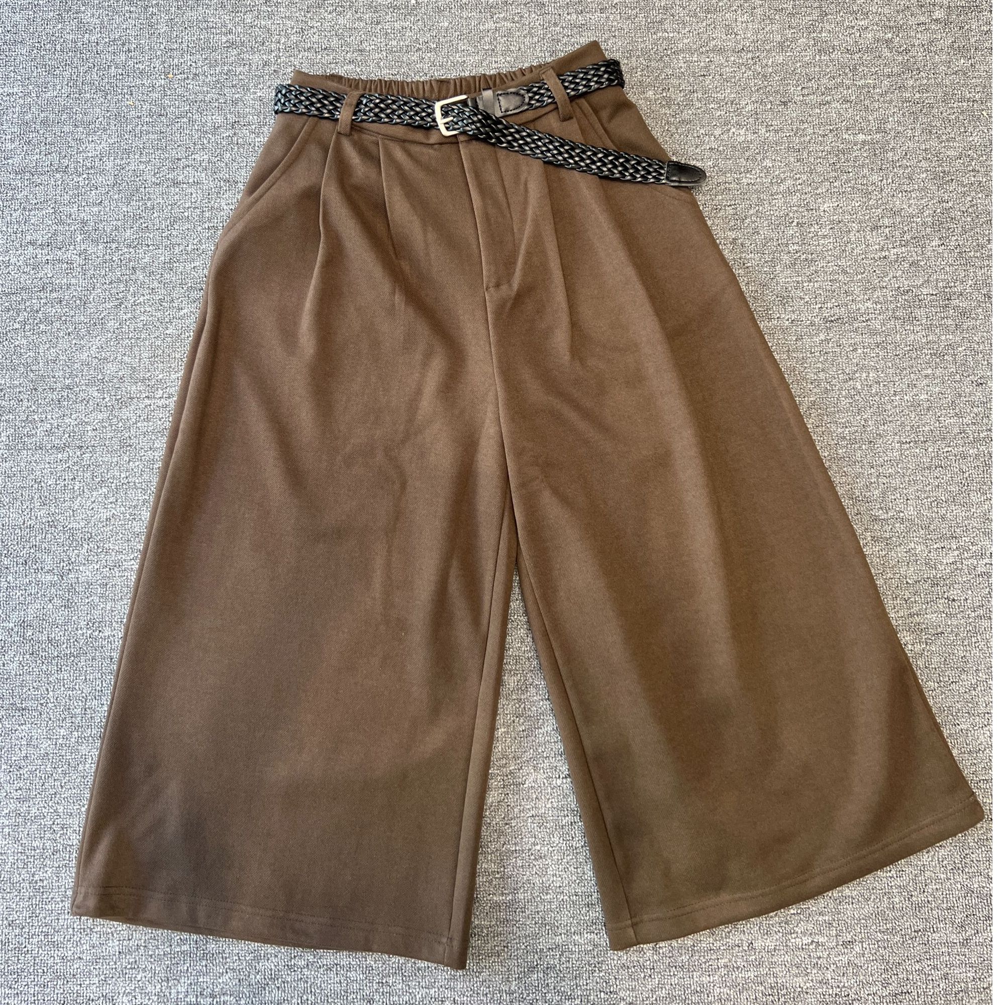 25058丹宁风中腰七分复古法式休闲阔腿裤女